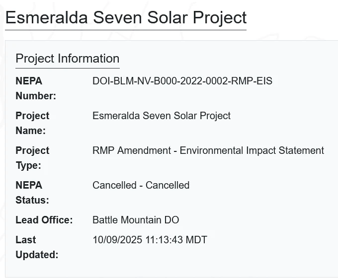 Nevada Solar Project: Esmeralda Seven Approval Canceled by U.S. Nevada Solar Project: Esmeralda Seven Approval Canceled by U.S.